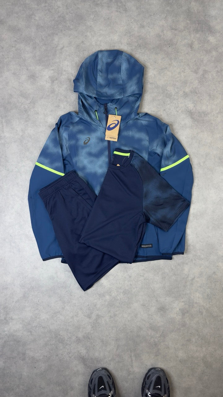 ASICS Asia Exclusive Cloud Pattern 3-Piece Set | T-Shirt, Shorts & Jacket (navy)